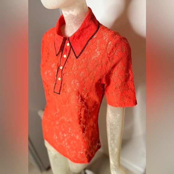 ❤️No. 6 Store Diedre Red Lace Polo Shirt w/ Button Down. Size Medium - Picture 5 of 11
